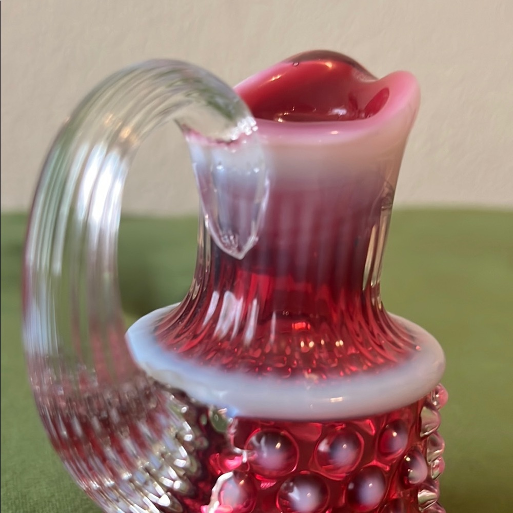 Fenton Glass Cranberry Opalescent Hobnail Oil Bottle Cruet w/ Crystal Stopper - Picture 9 of 16